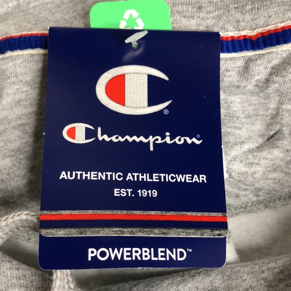 NWTs Champion heather gray powerblend fleece hoodie pink/purple/blue script logo - Picture 6 of 7